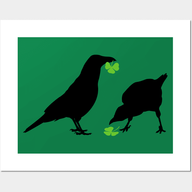 Saint Patrick's Day Kelly Green Shamrock Crows for Bird Lovers Wall Art by cottoncanvas